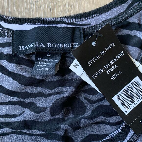 NWT ISABELLA RODRIGUEZ Scoop Slinky A-line Tank Top Cold Shoulder Blk Tiger Sz L - Picture 11 of 12
